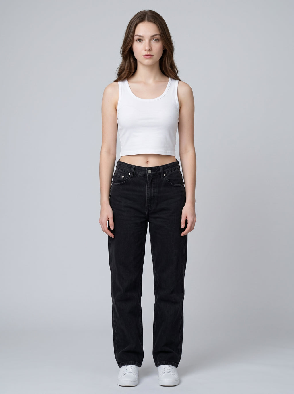 Essential Crop Tank Top - White Regular Fit