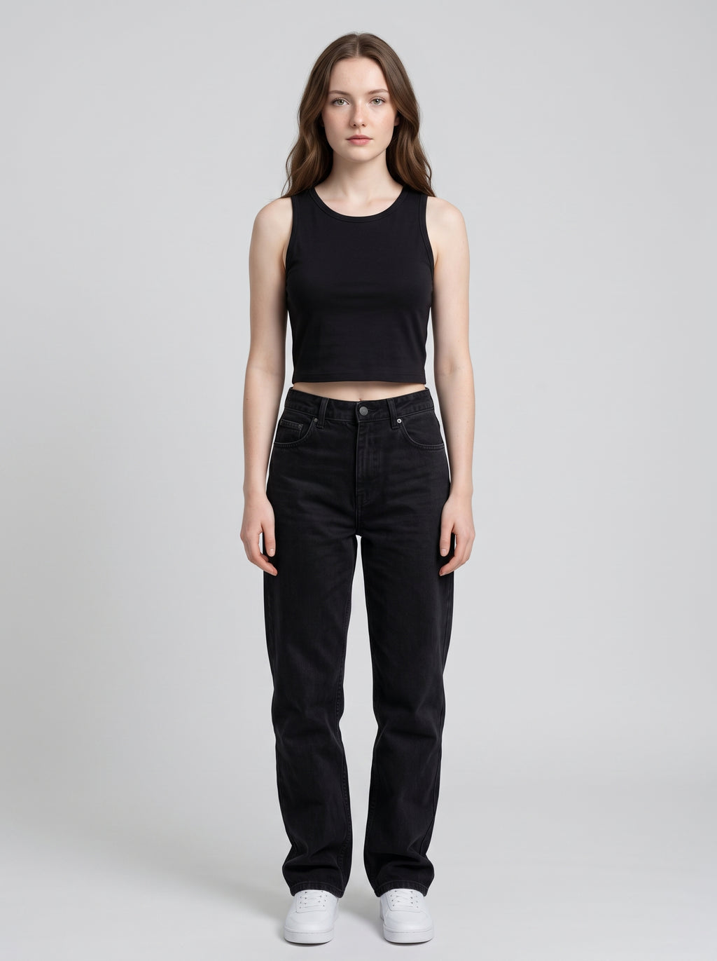 Essential Crop Tank Top - Black Regular Fit