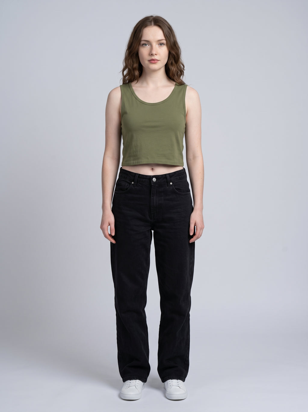 Essential Crop Tank Top - Olive Green Regular Fit