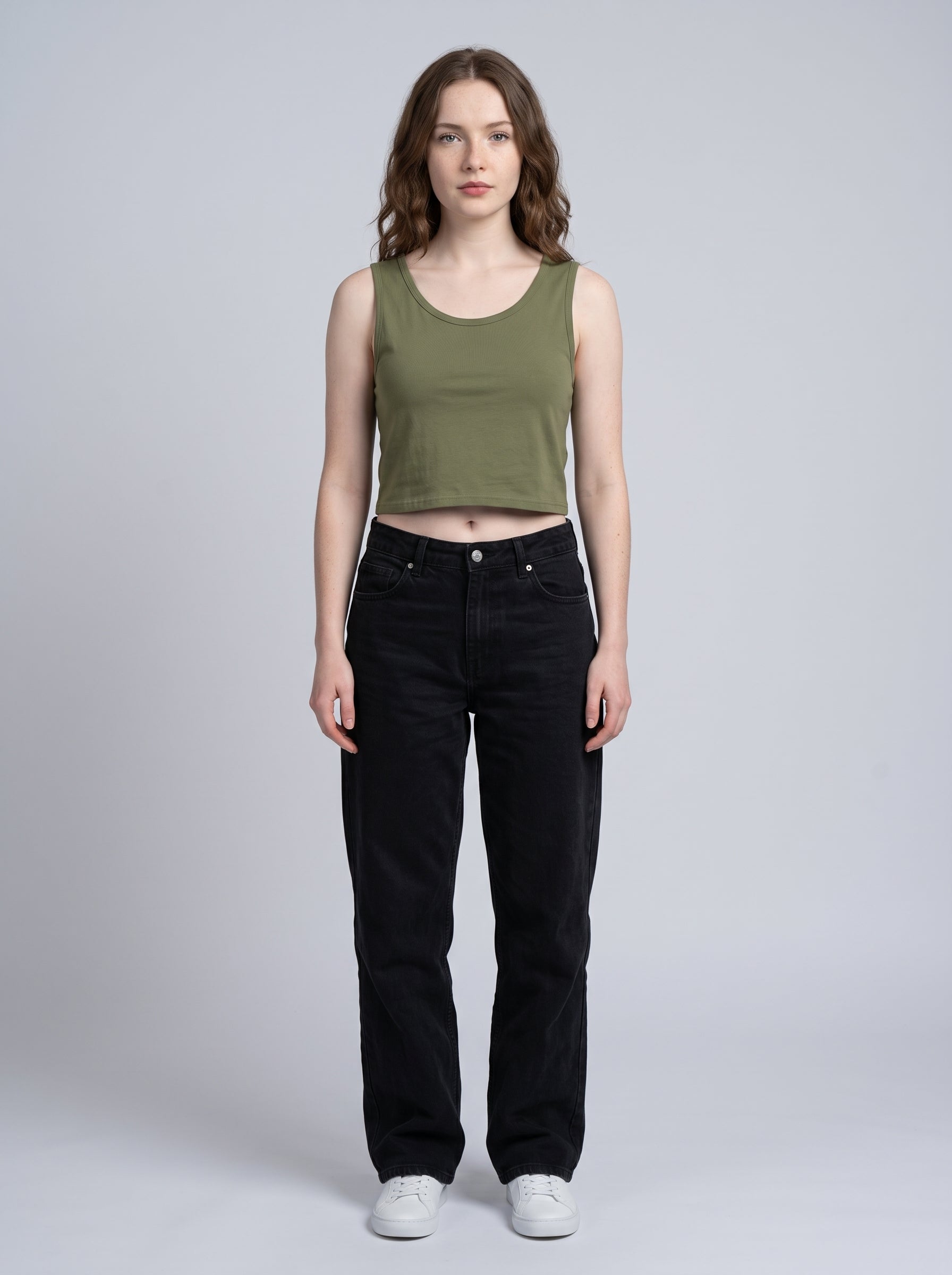 Essential Crop Tank Top - Olive Green Regular Fit