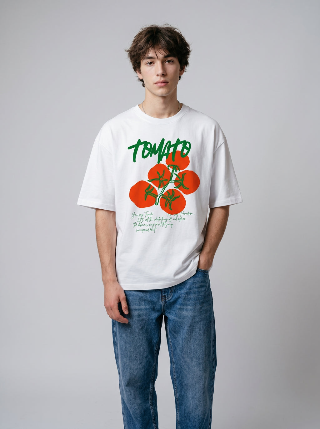 Tomato- White Oversized T‑Shirt