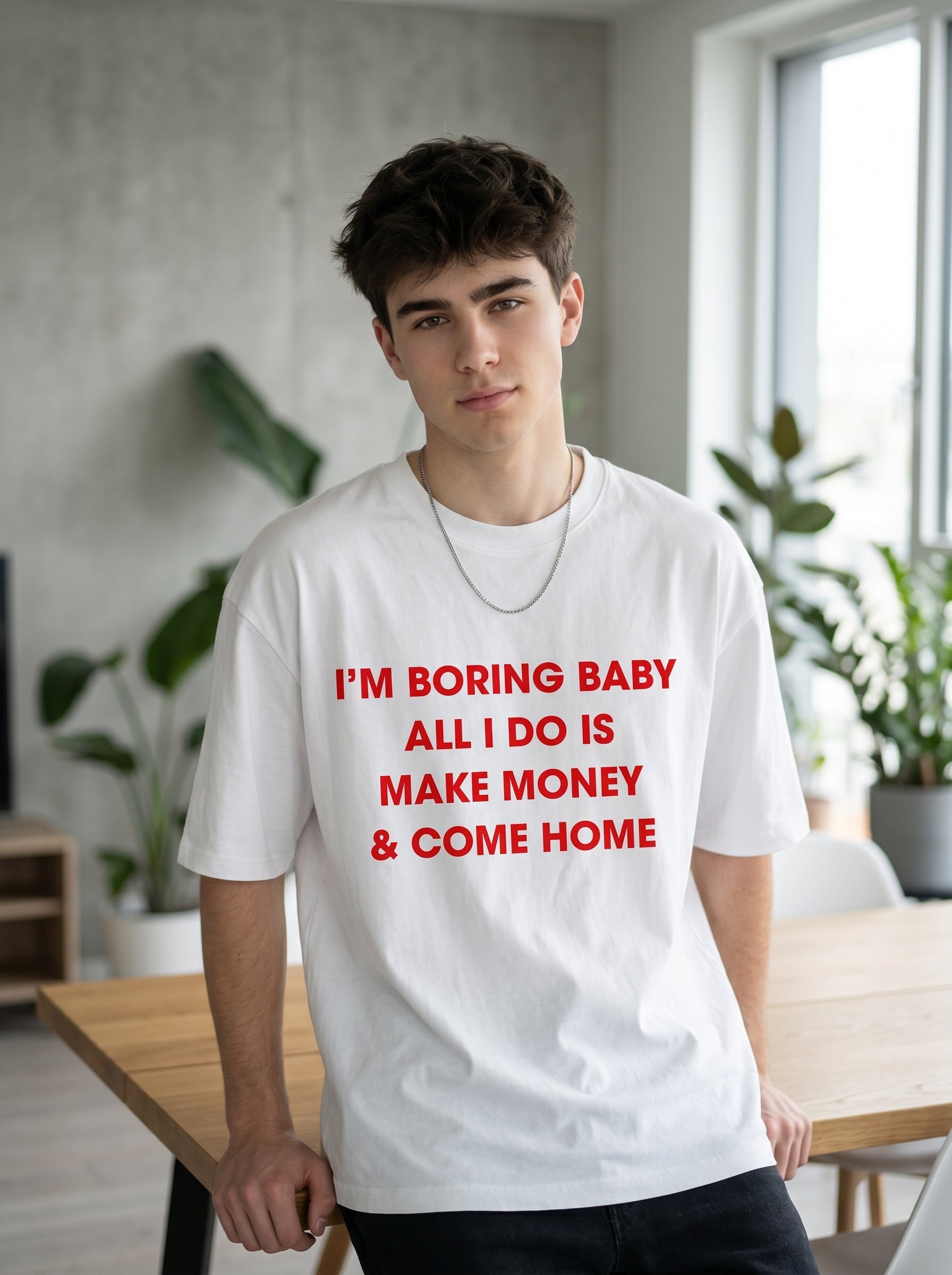 I’m Boring Baby – White Oversized T-Shirt