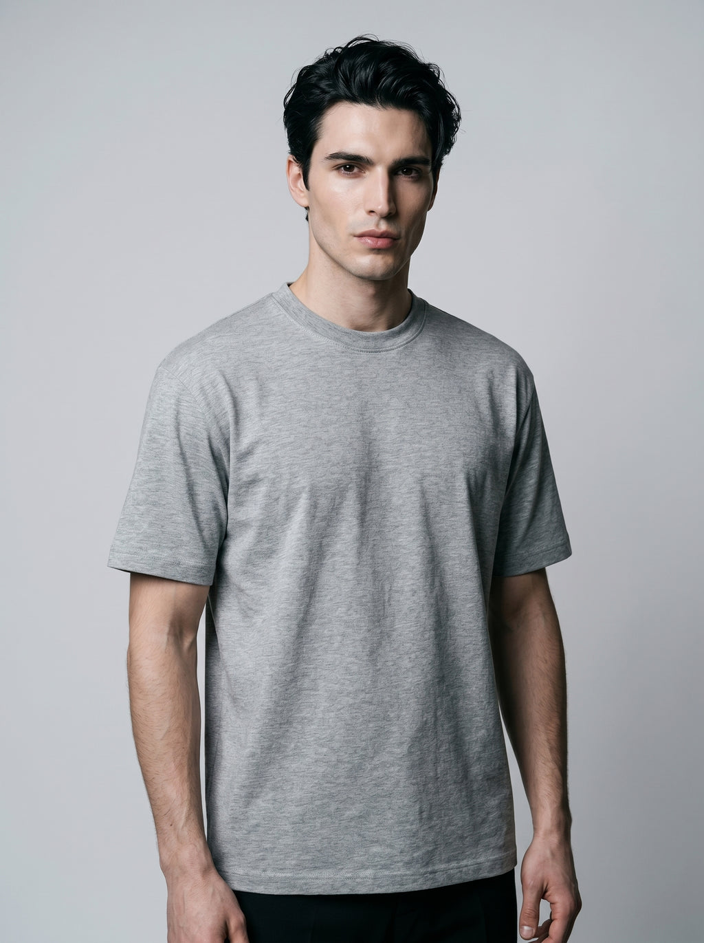 Essential Grey Melange Cotton T-Shirt - Regular Fit