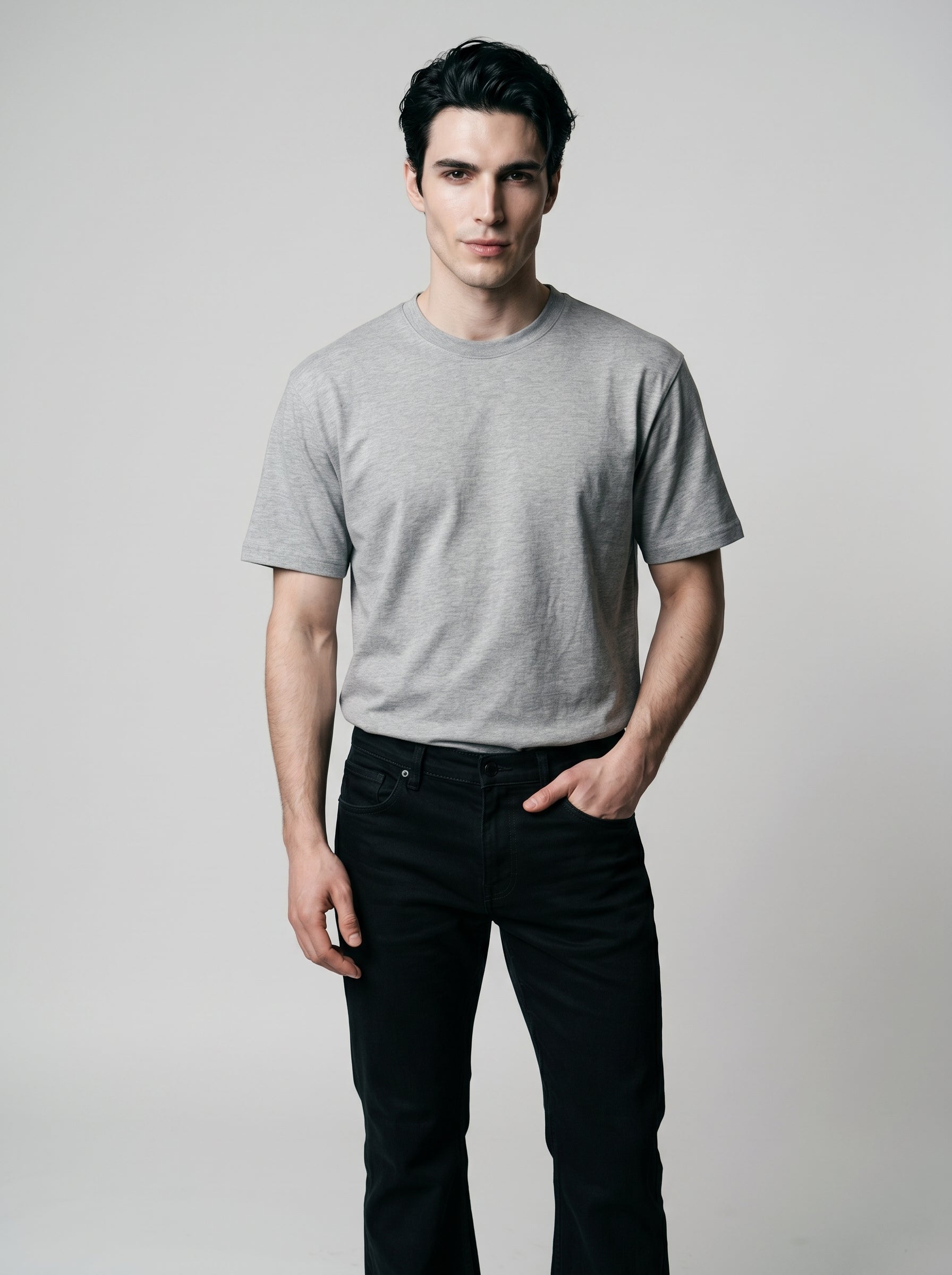 Essential Grey Melange Cotton T-Shirt - Regular Fit