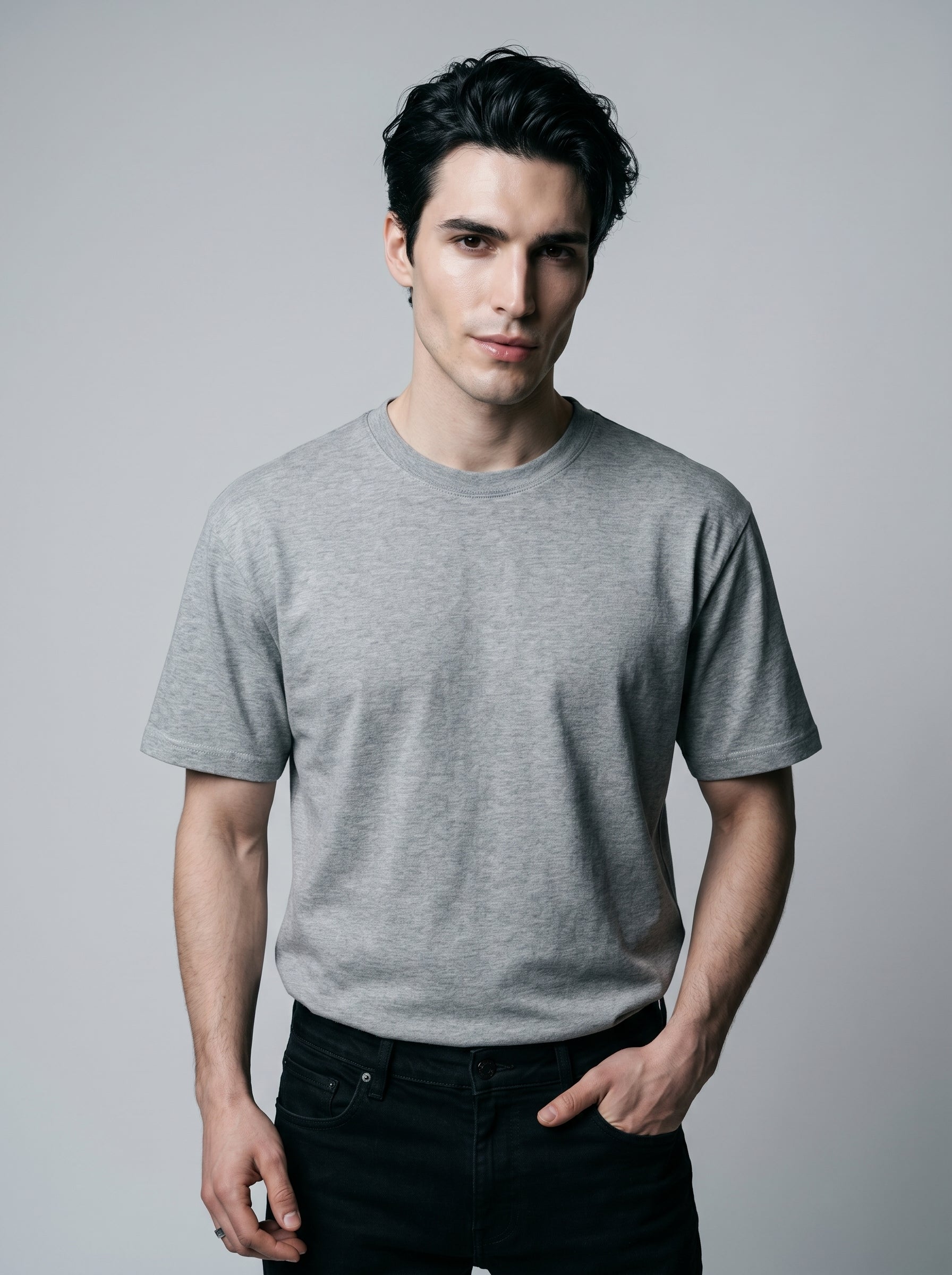 Essential Grey Melange Cotton T-Shirt - Regular Fit