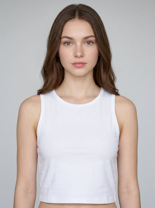 Essential Crop Tank Top - White Regular Fit