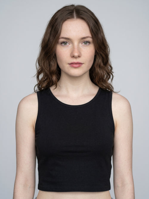 Essential Crop Tank Top - Black Regular Fit