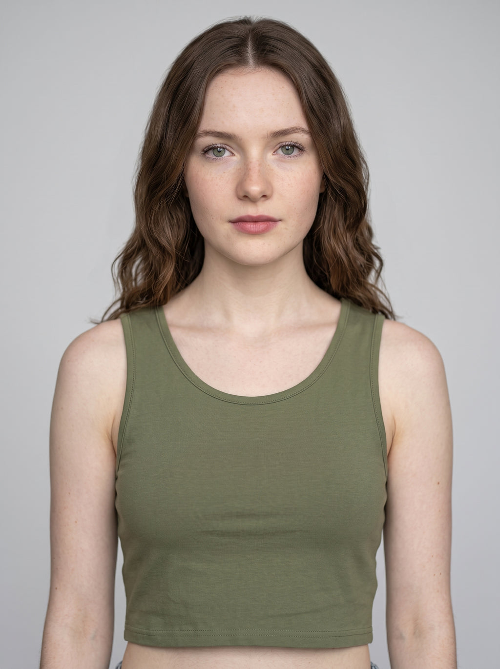 Essential Crop Tank Top - Olive Green Regular Fit