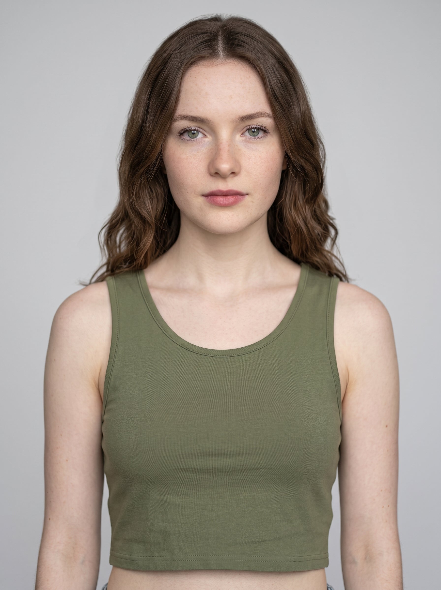 Essential Crop Tank Top - Olive Green Regular Fit