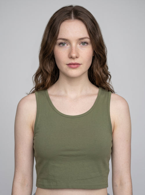 Essential Crop Tank Top - Olive Green Regular Fit