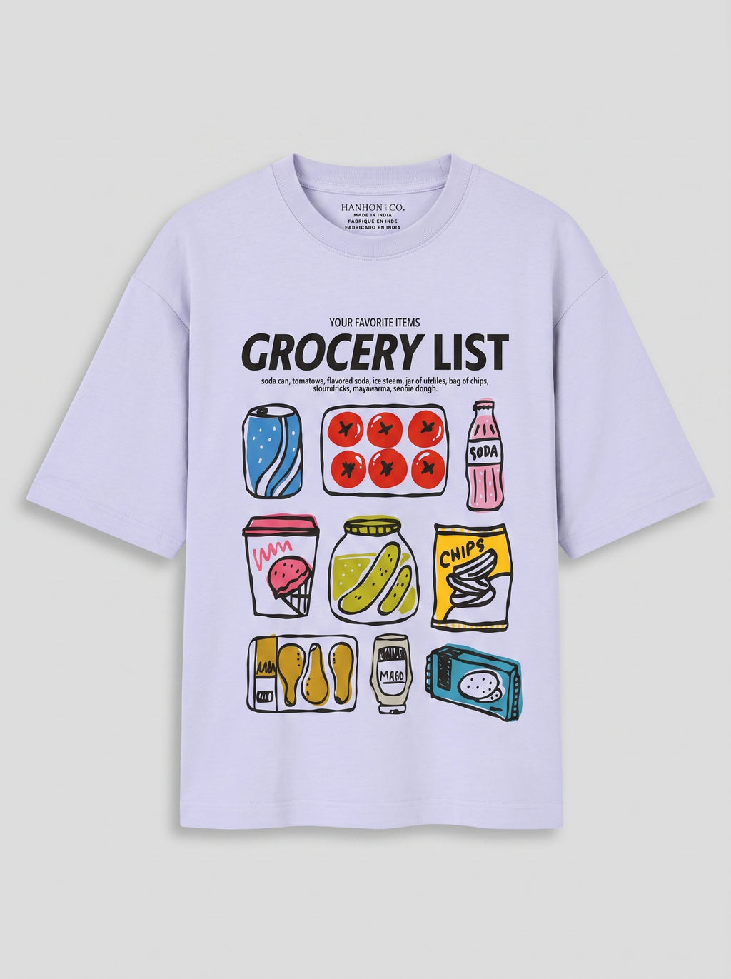Grocery List - Oversized Graphic Lavender T-Shirt