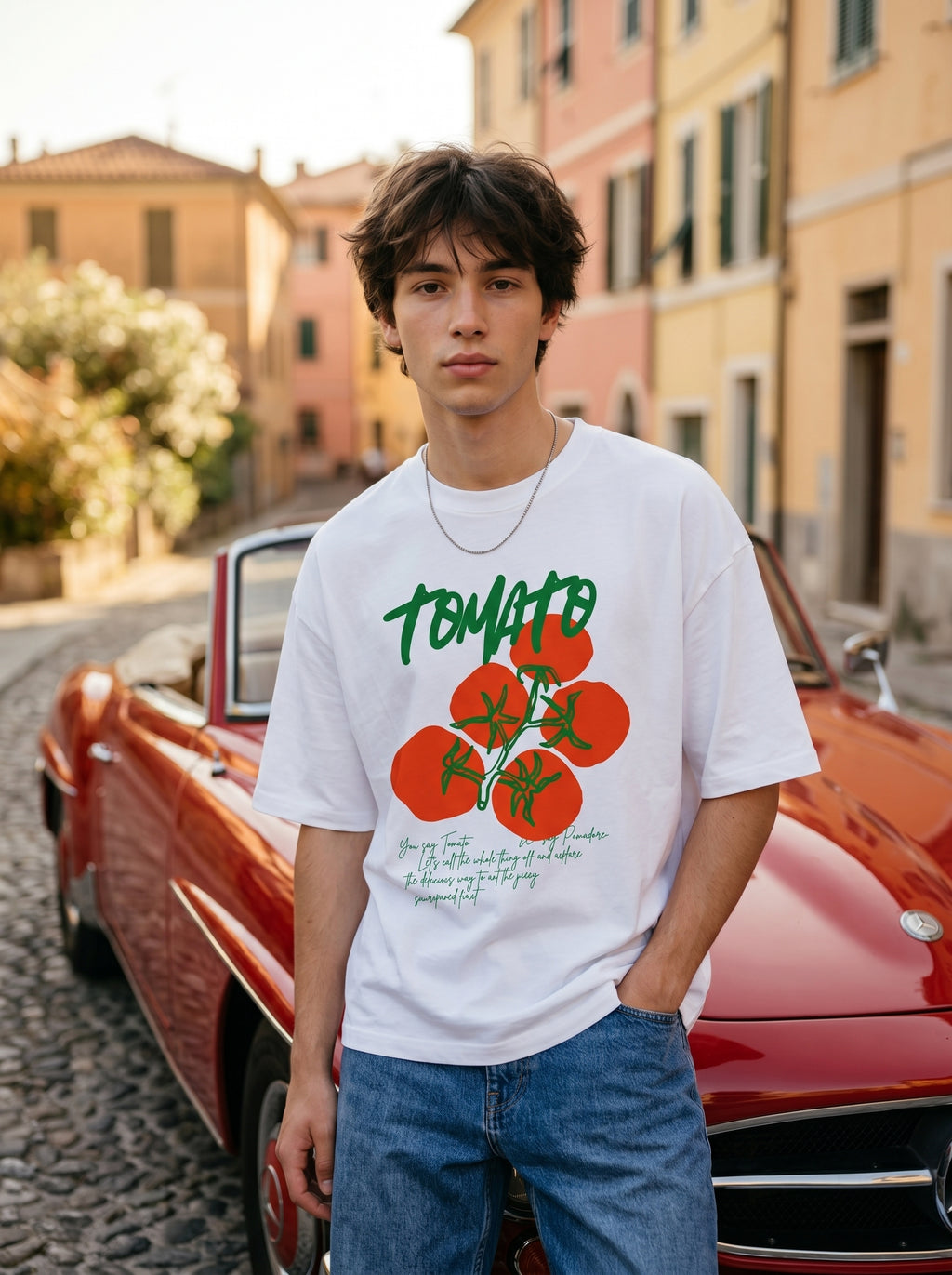 Tomato- White Oversized T‑Shirt