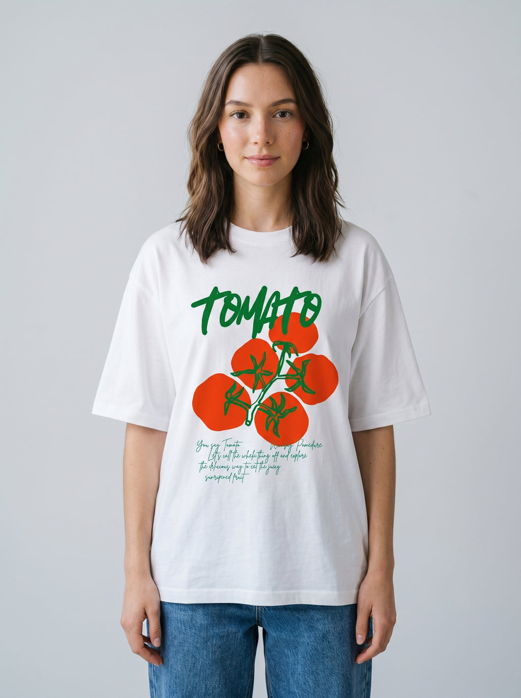 Tomato- White Oversized T‑Shirt