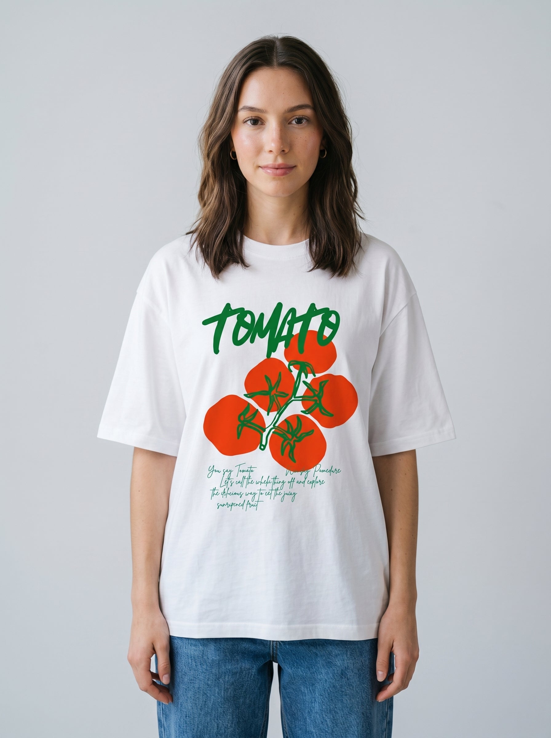 Tomato- White Oversized T‑Shirt