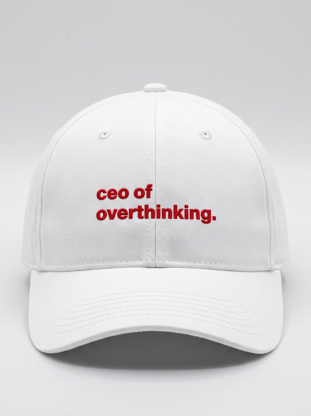 “CEO of Overthinking.” Embroidered Cap – White