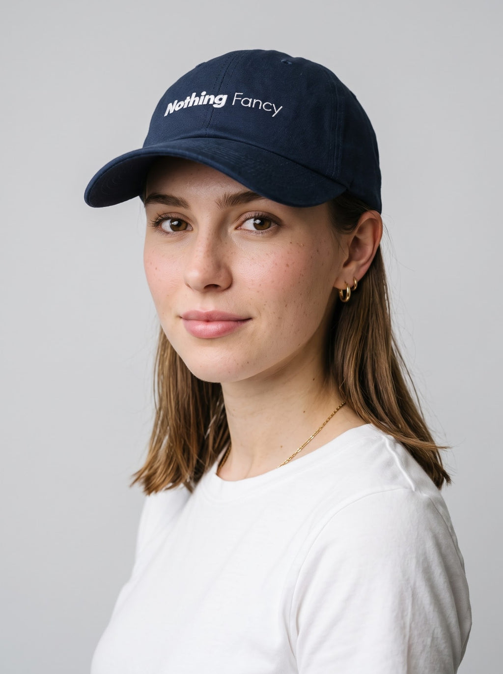 “Nothing Fancy” Minimal Embroidered Cap – Navy Blue