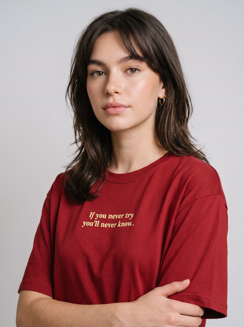 “If You Never Try, You’ll Never Know” T‑Shirt – Red