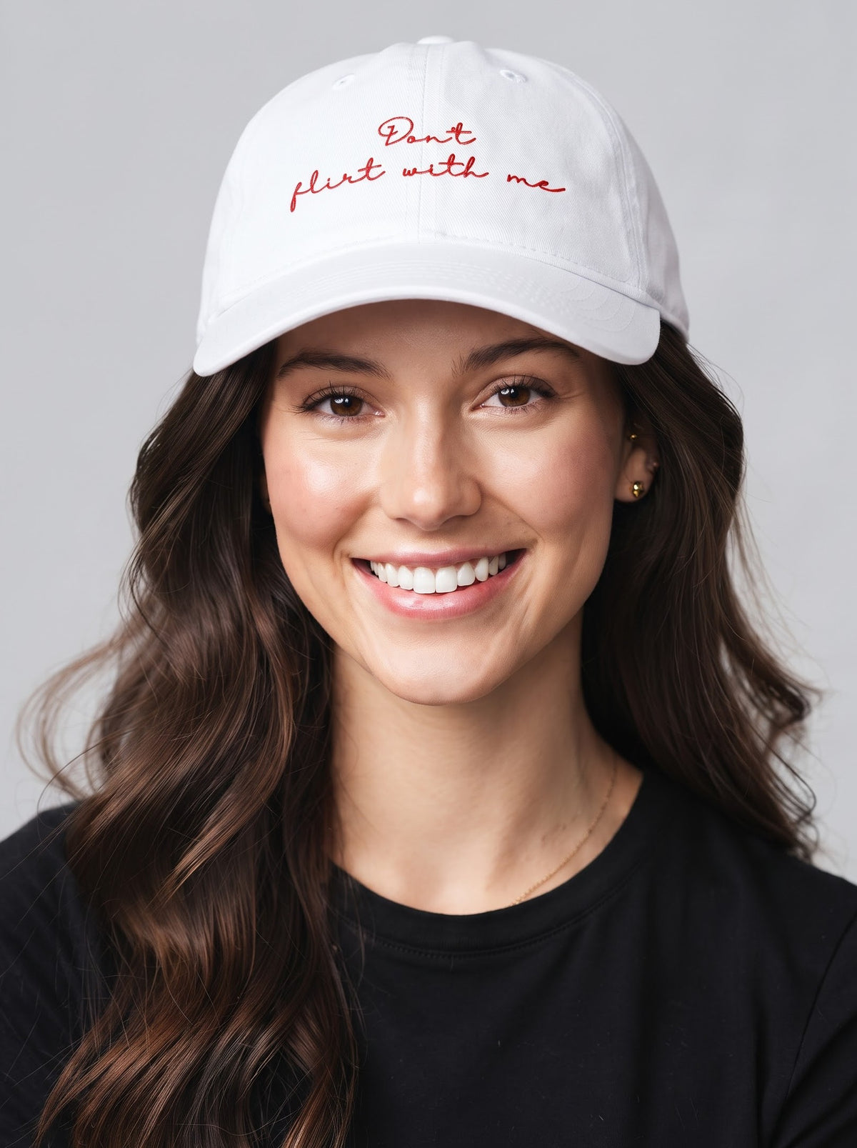 “Don’t Flirt With Me” Embroidered Cap – White