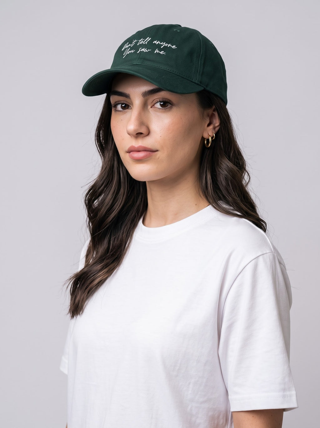 “Don’t Tell Anyone You Saw Me.” Embroidered Cap – Bottle Green