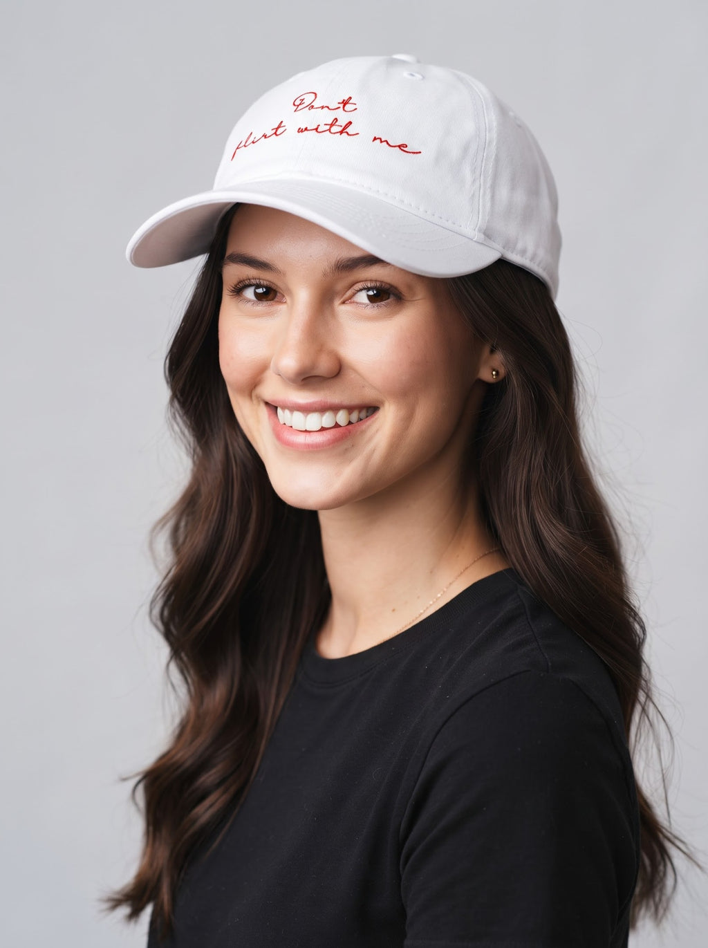 “Don’t Flirt With Me” Embroidered Cap – White