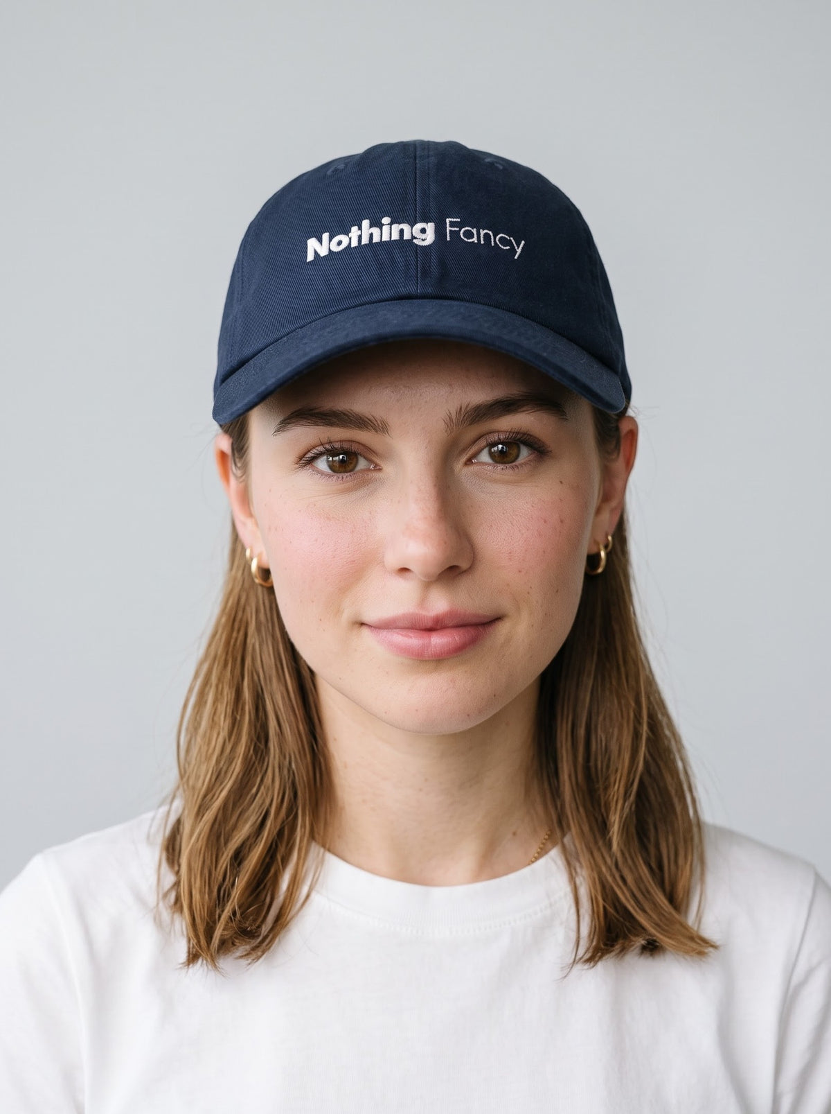 “Nothing Fancy” Minimal Embroidered Cap – Navy Blue