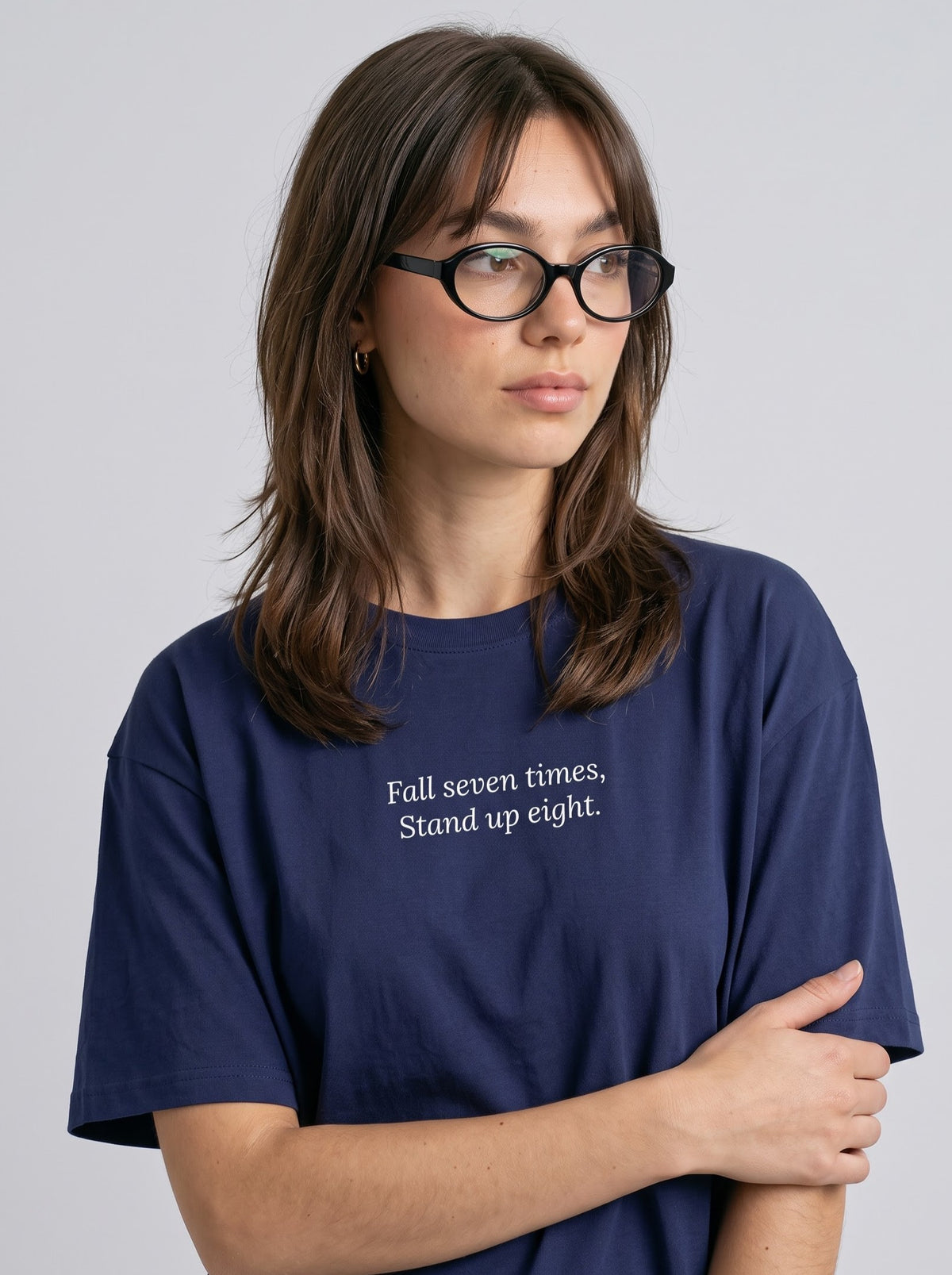 "Fall Seven Times, Stand Up Eight." T‑Shirt – Blue