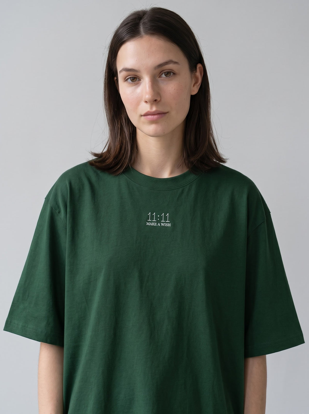 11:11 Make a Wish - Bottle Green Oversized T‑Shirt