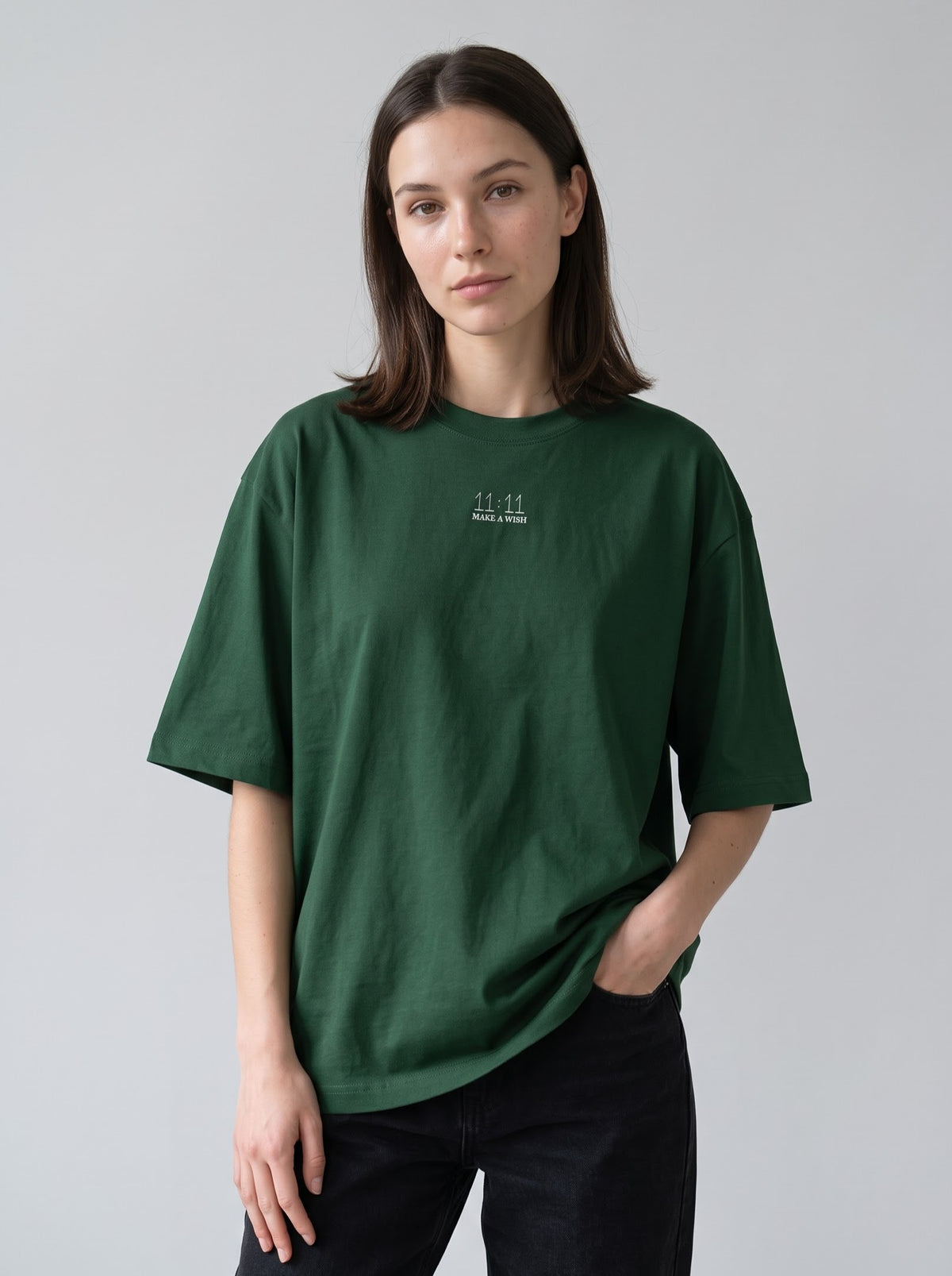 11:11 Make a Wish - Bottle Green Oversized T‑Shirt