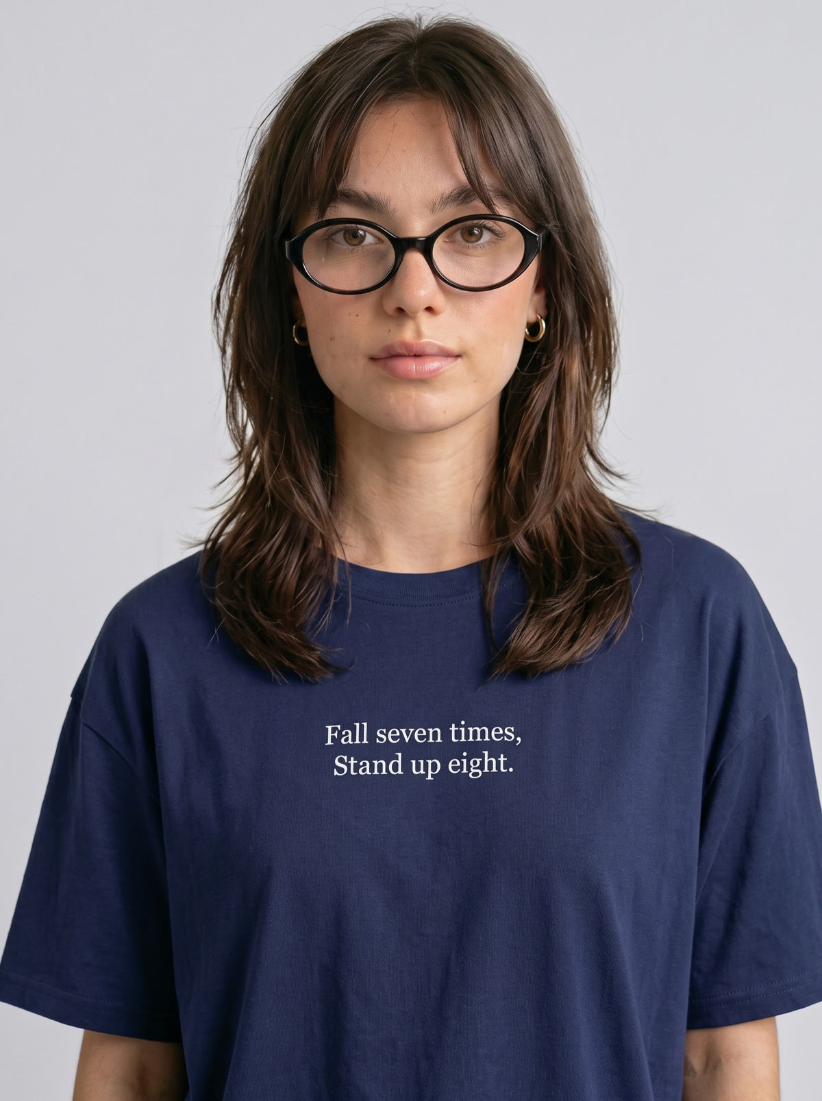 "Fall Seven Times, Stand Up Eight." T‑Shirt – Blue