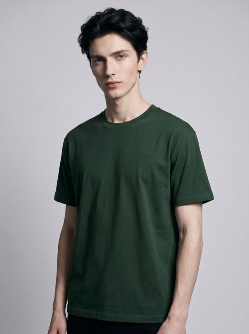 Essential Bottle Green Cotton T-Shirt - Regular Fit
