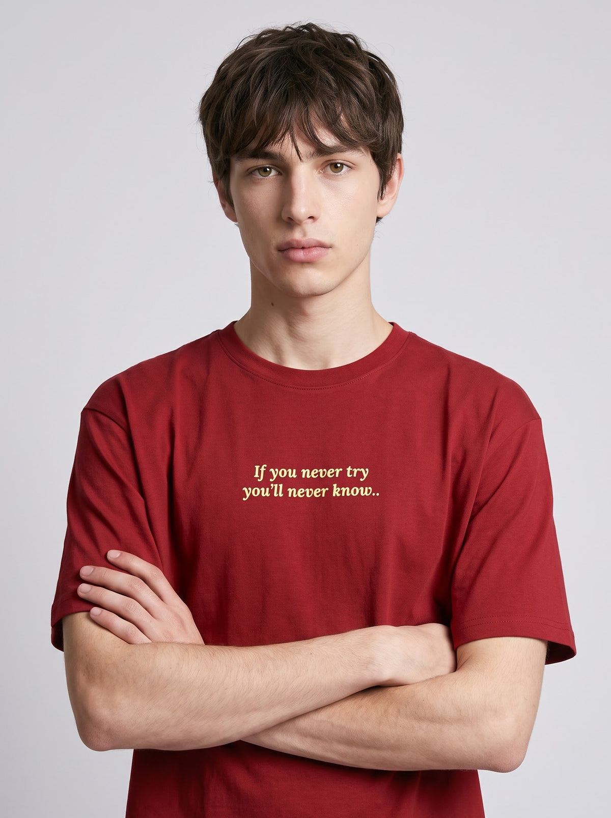“If You Never Try, You’ll Never Know” T‑Shirt – Red