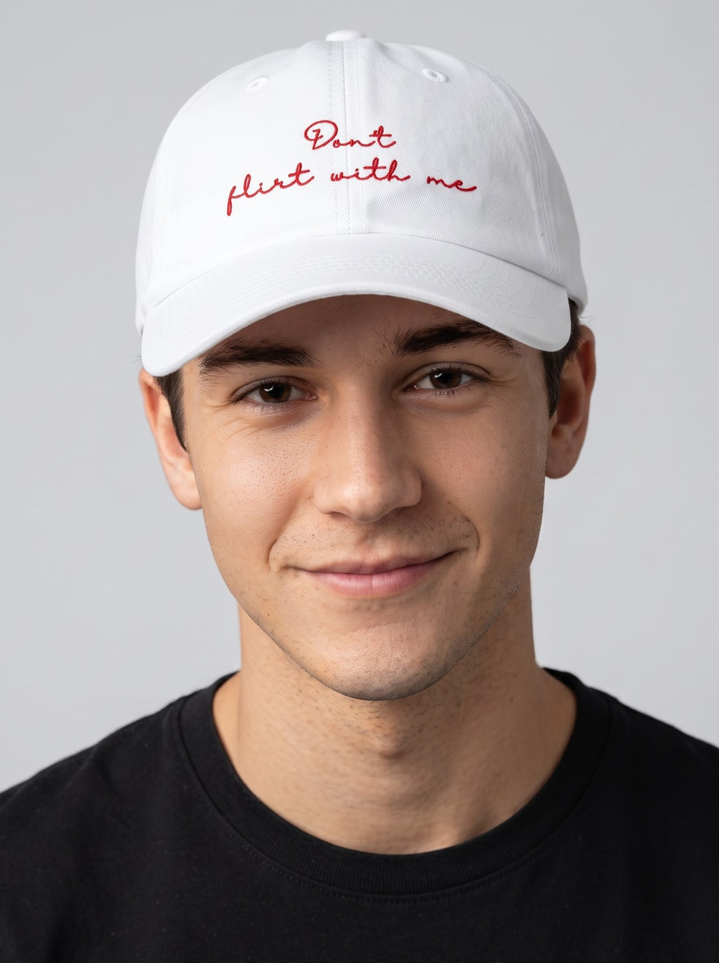 “Don’t Flirt With Me” Embroidered Cap – White