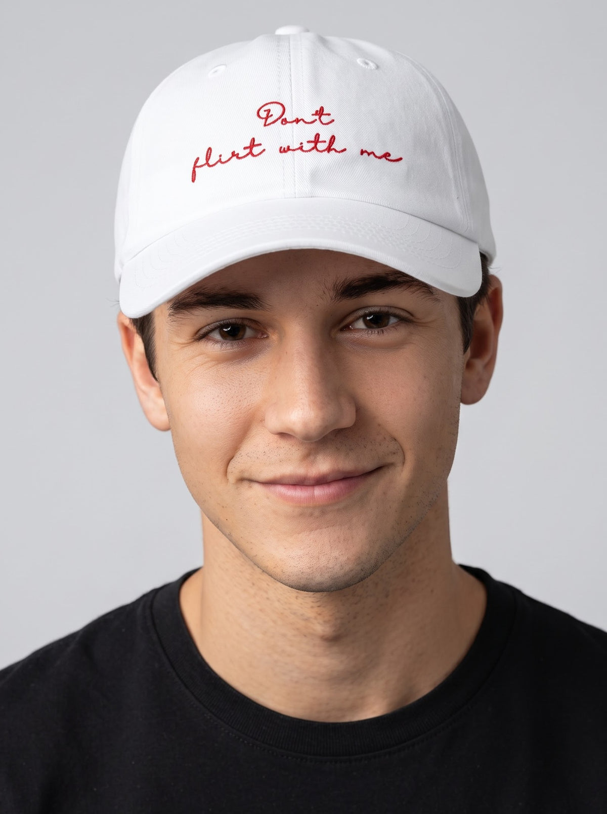 “Don’t Flirt With Me” Embroidered Cap – White
