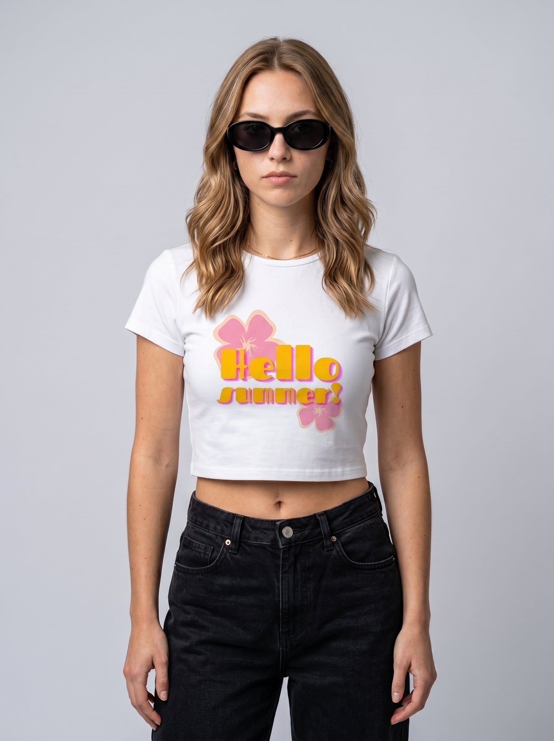 Hello Summer – White Baby Tee