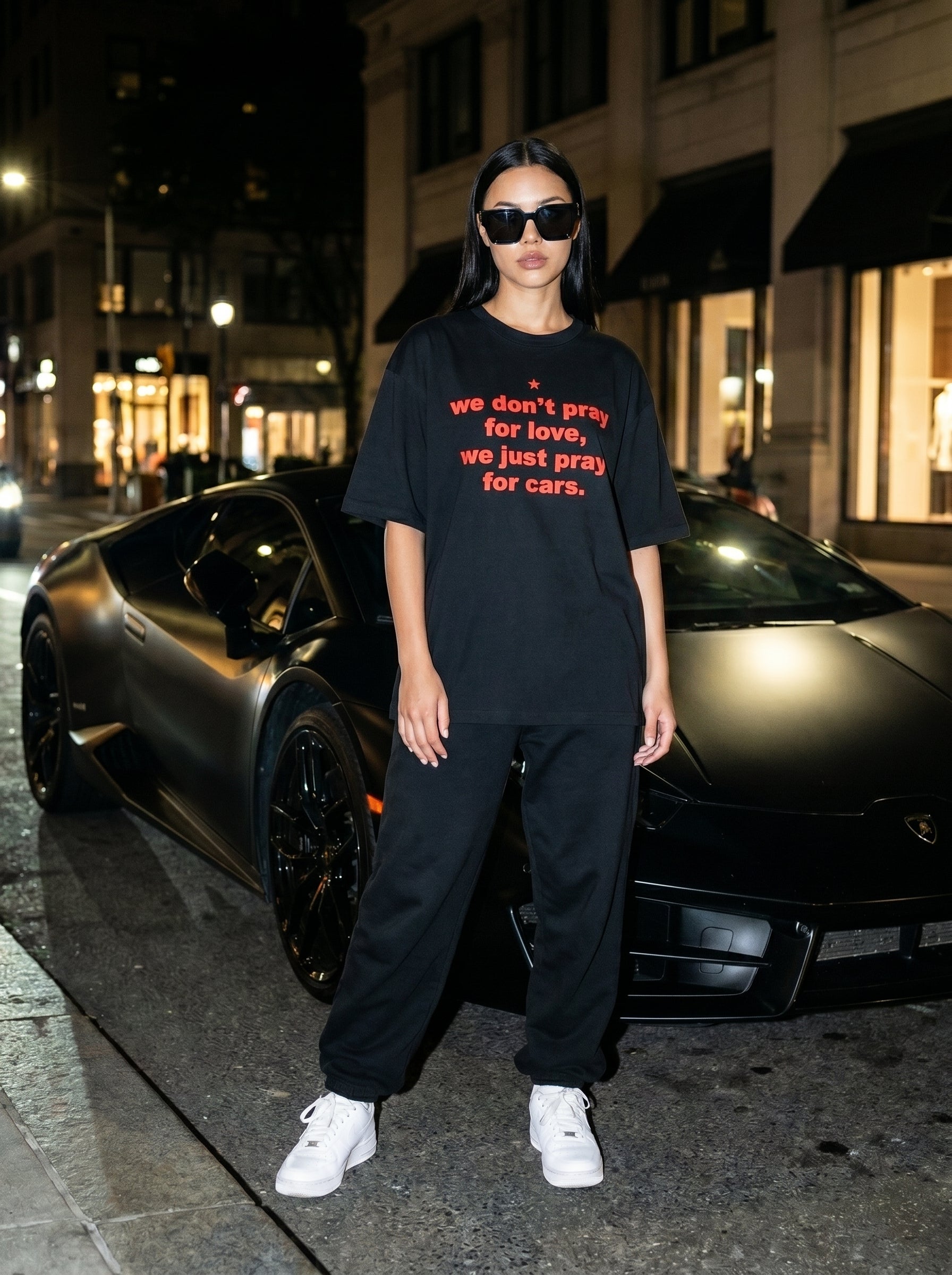 Pray For Cars - Black Oversized T‑Shirt