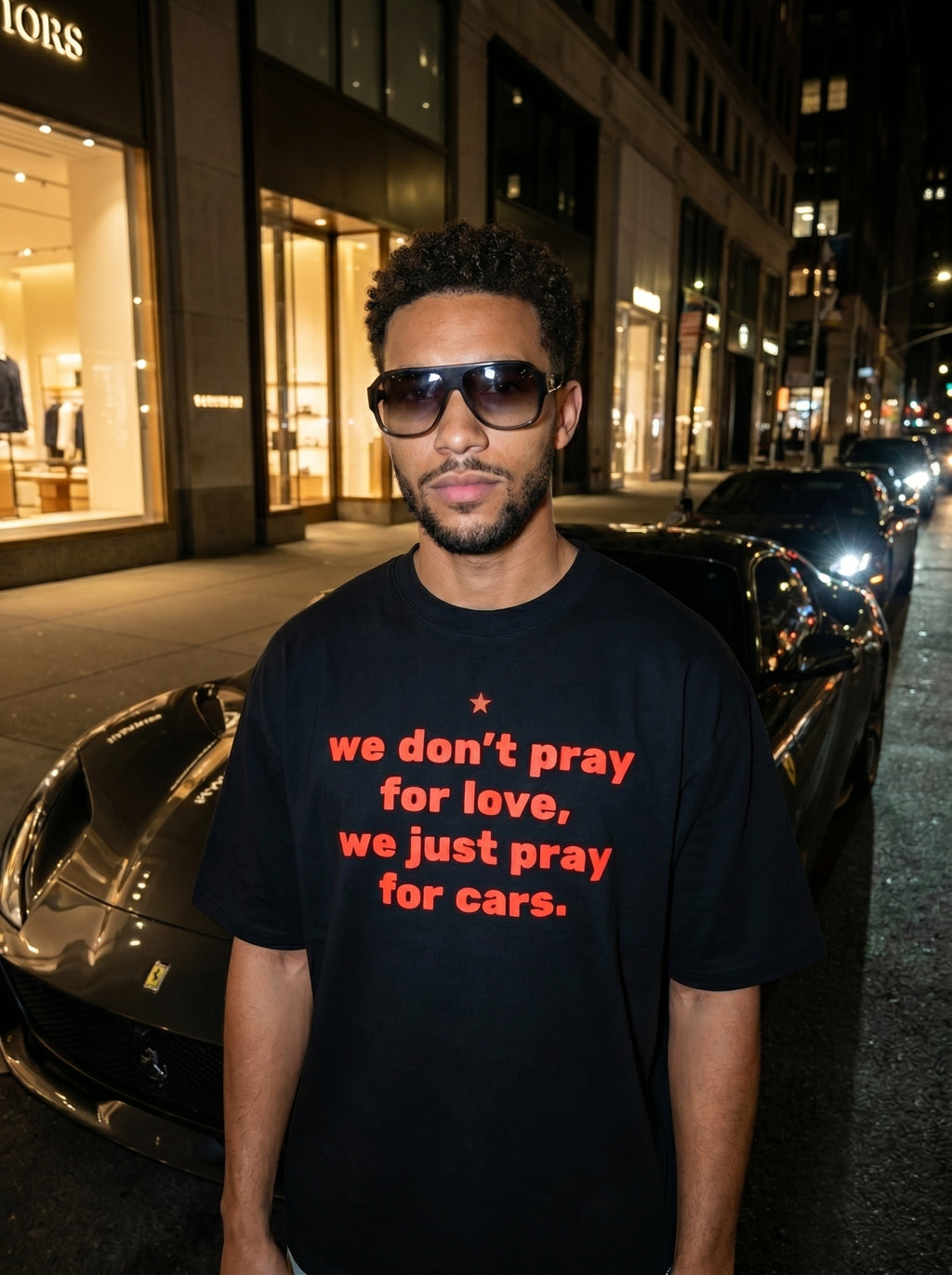 Pray For Cars - Black Oversized T‑Shirt