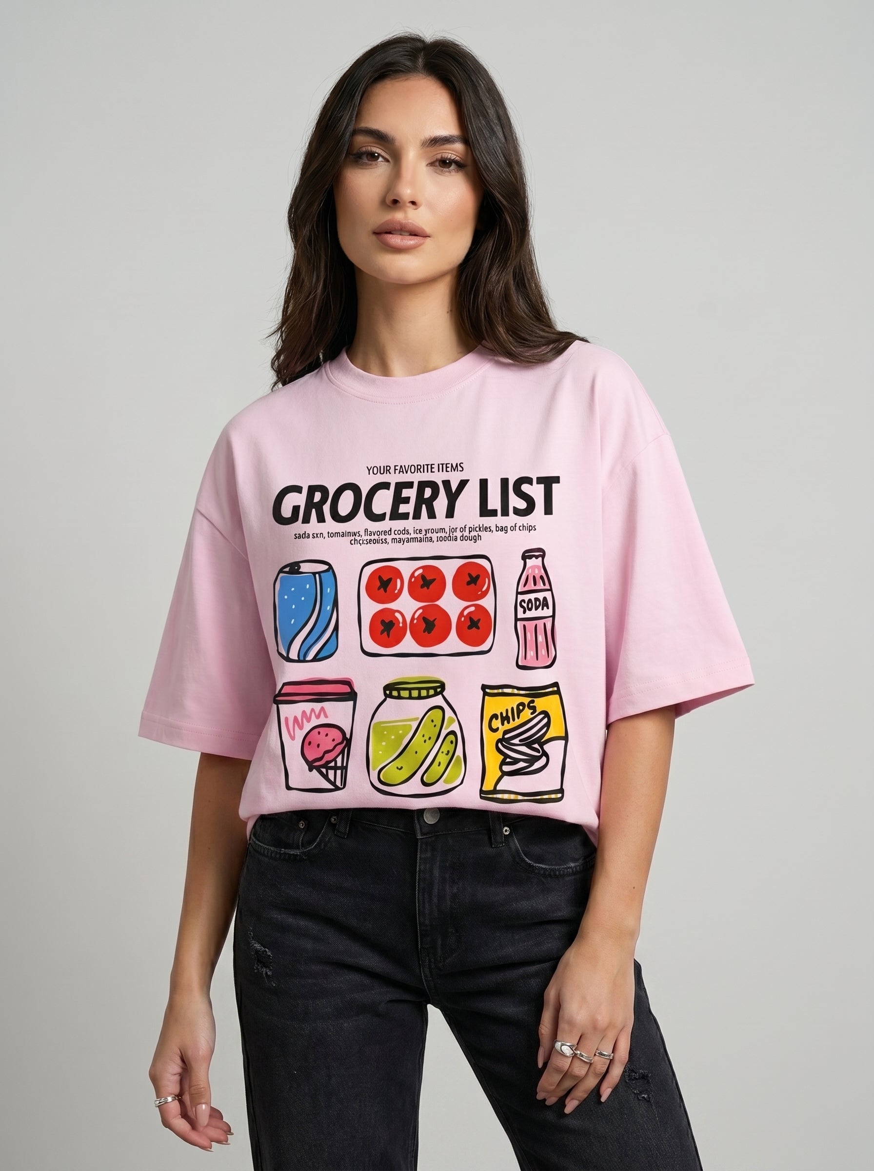 Grocery List - Oversized Graphic Baby Pink T-Shirt