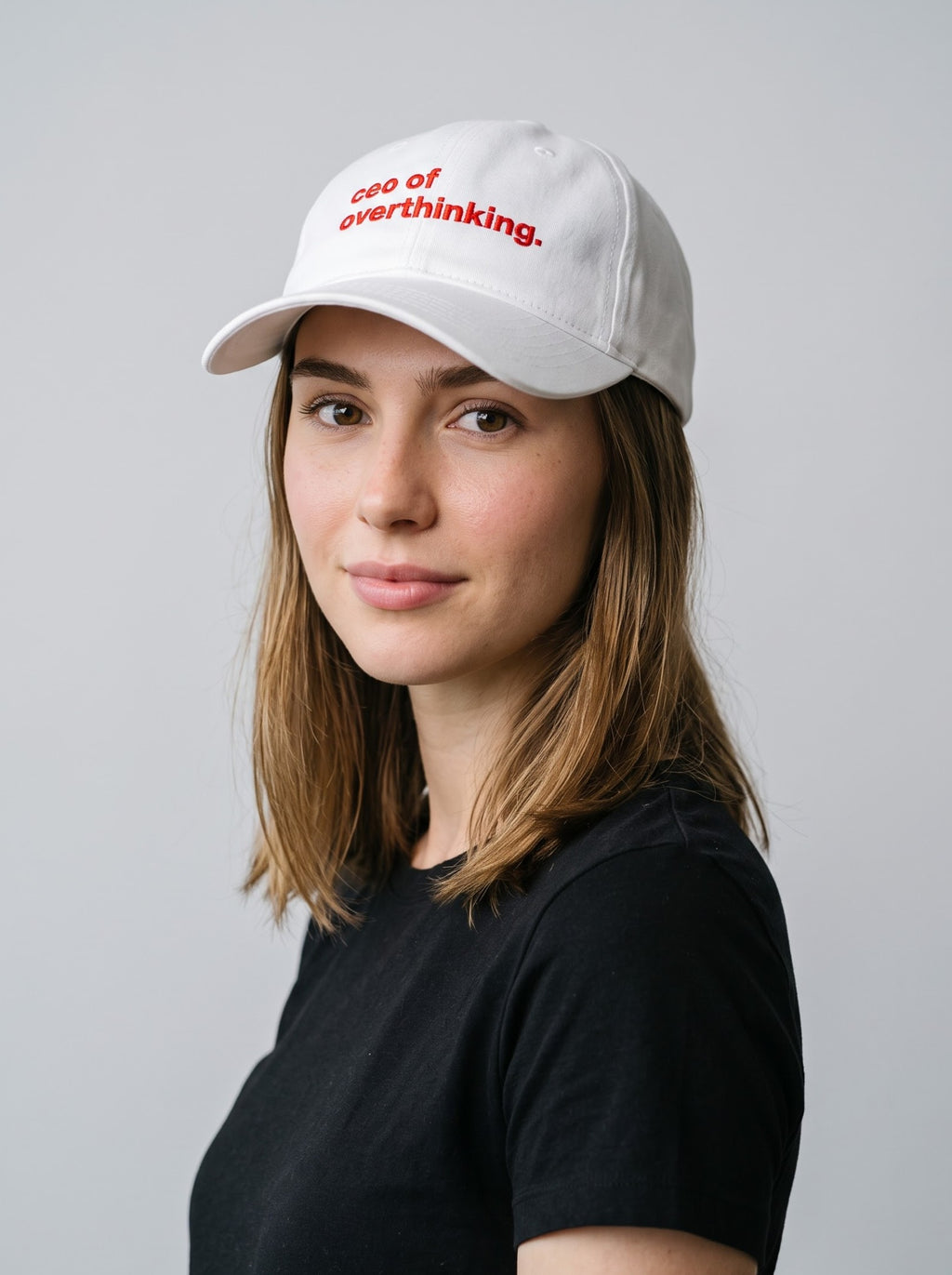 “CEO of Overthinking.” Embroidered Cap – White