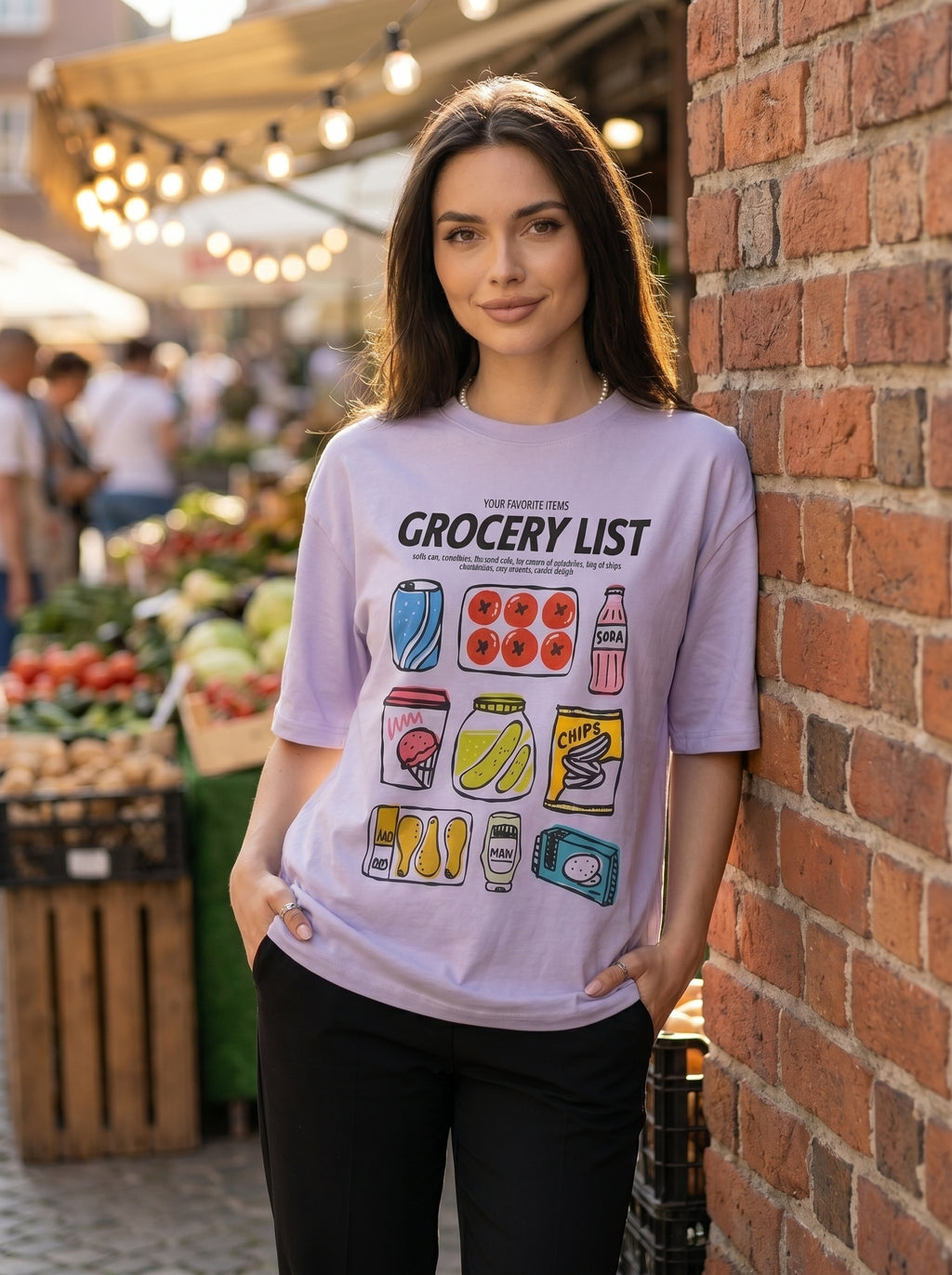 Grocery List - Oversized Graphic Lavender T-Shirt
