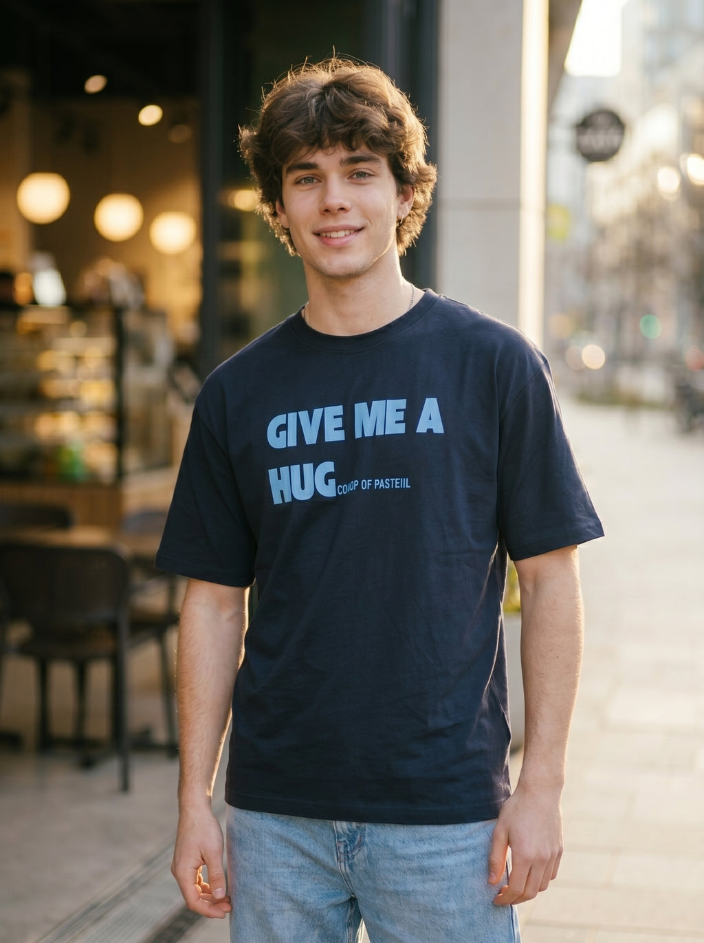 Give Me A Hug - Regular Fit Navy Blue T-Shirt