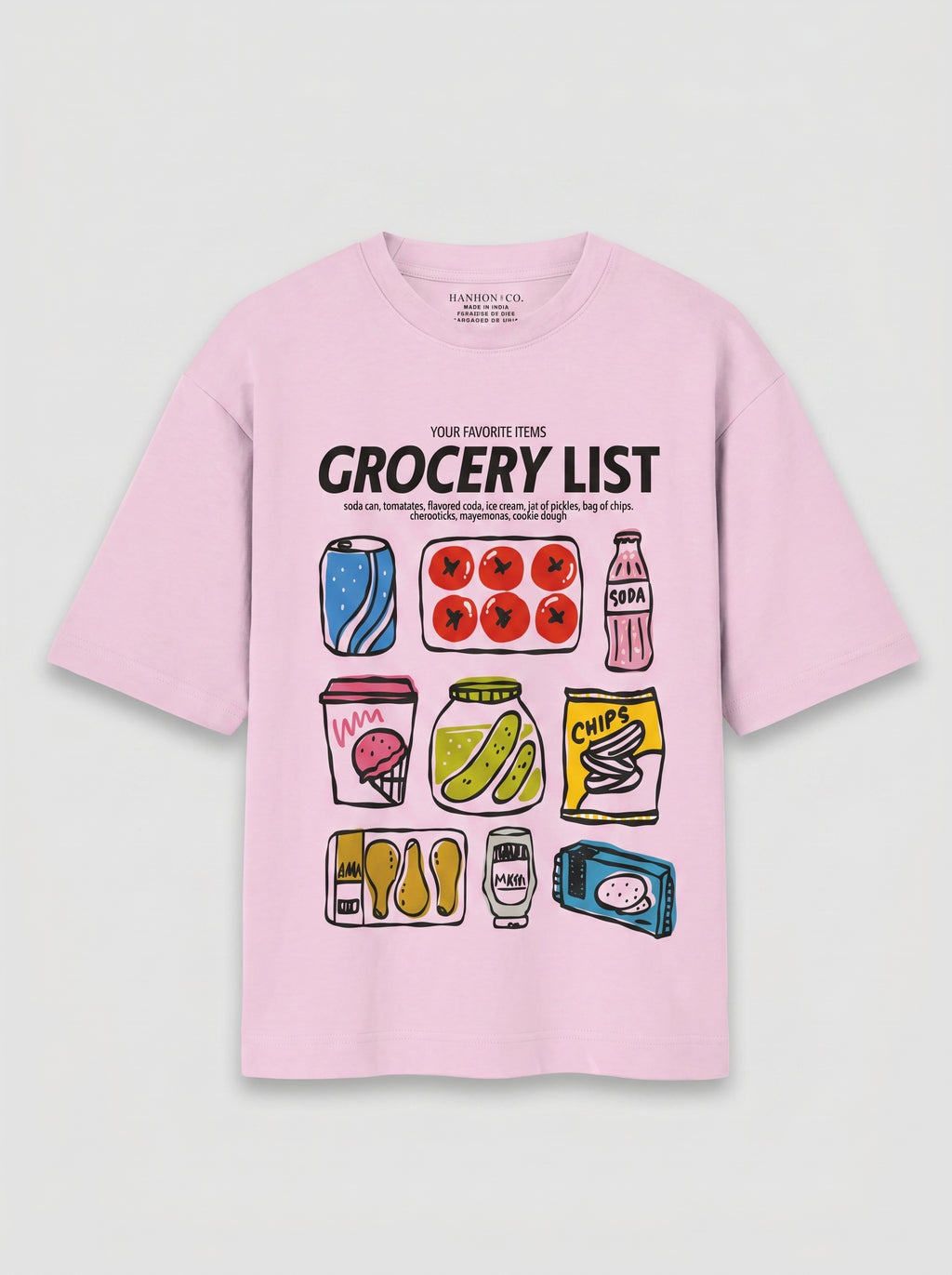 Grocery List - Oversized Graphic Baby Pink T-Shirt