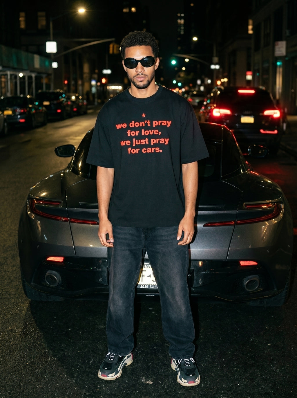 Pray For Cars - Black Oversized T‑Shirt