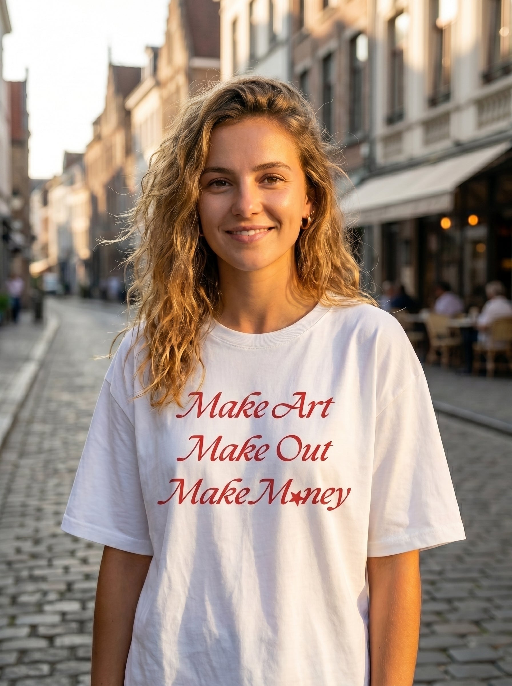 Make Art Make Out Make Money - White Oversized T-Shirt