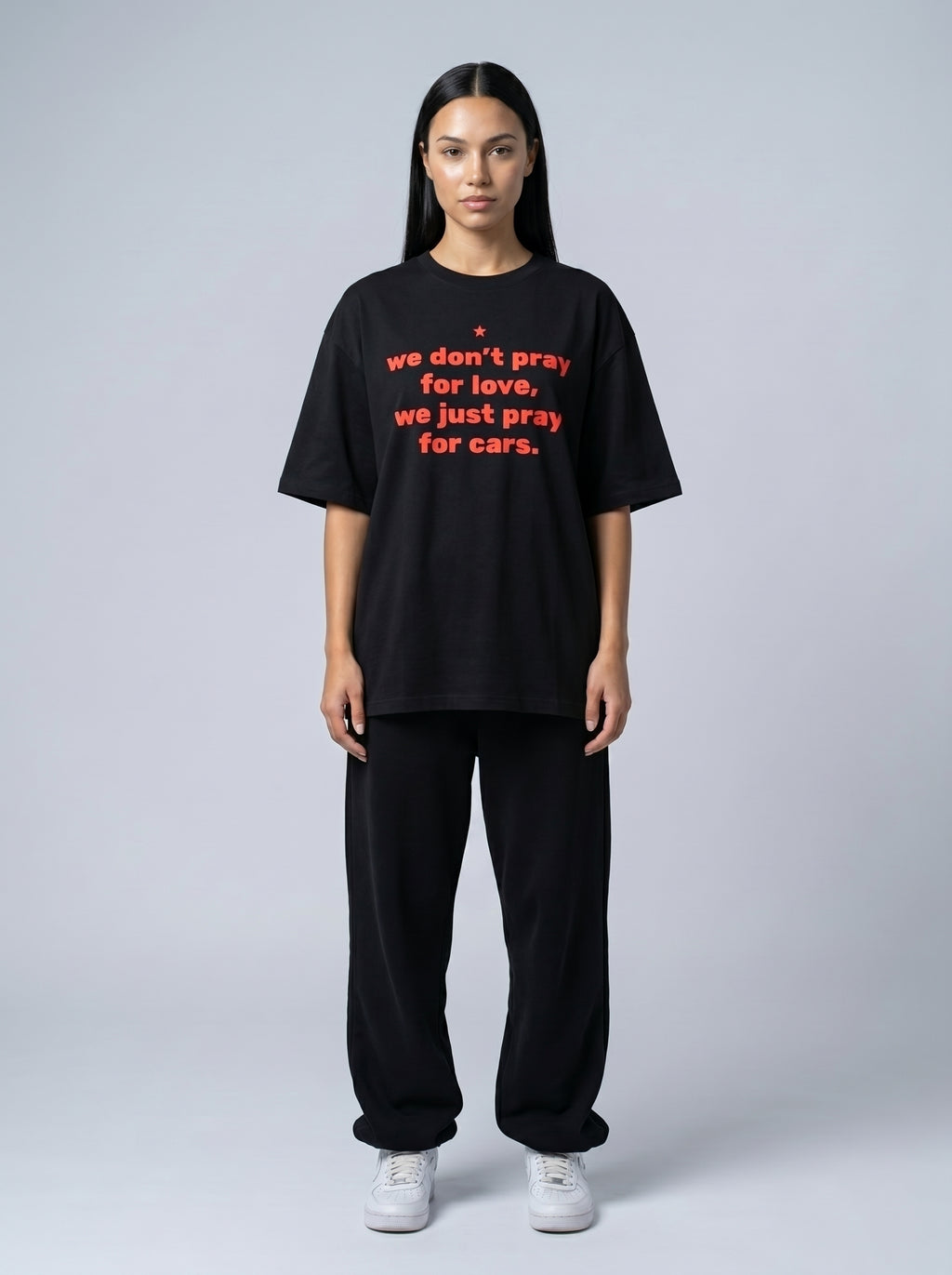 Pray For Cars - Black Oversized T‑Shirt