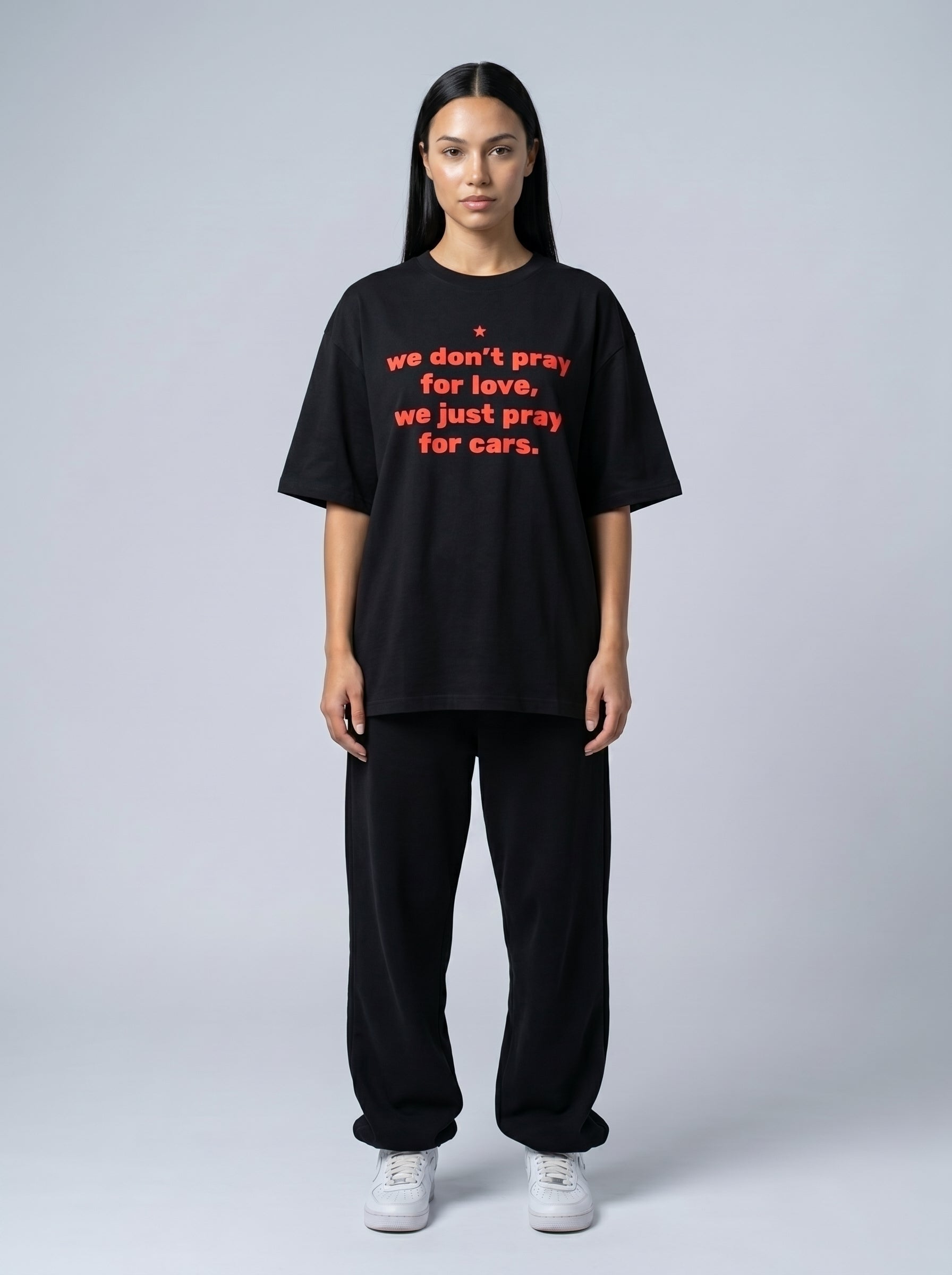 Pray For Cars - Black Oversized T‑Shirt