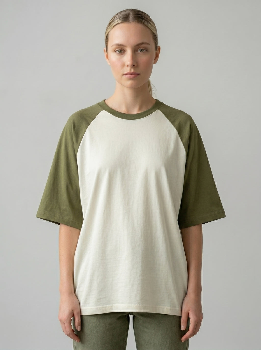 Unisex Oversized Raglan T-Shirt – Olive Green Sleeve / Off White Body