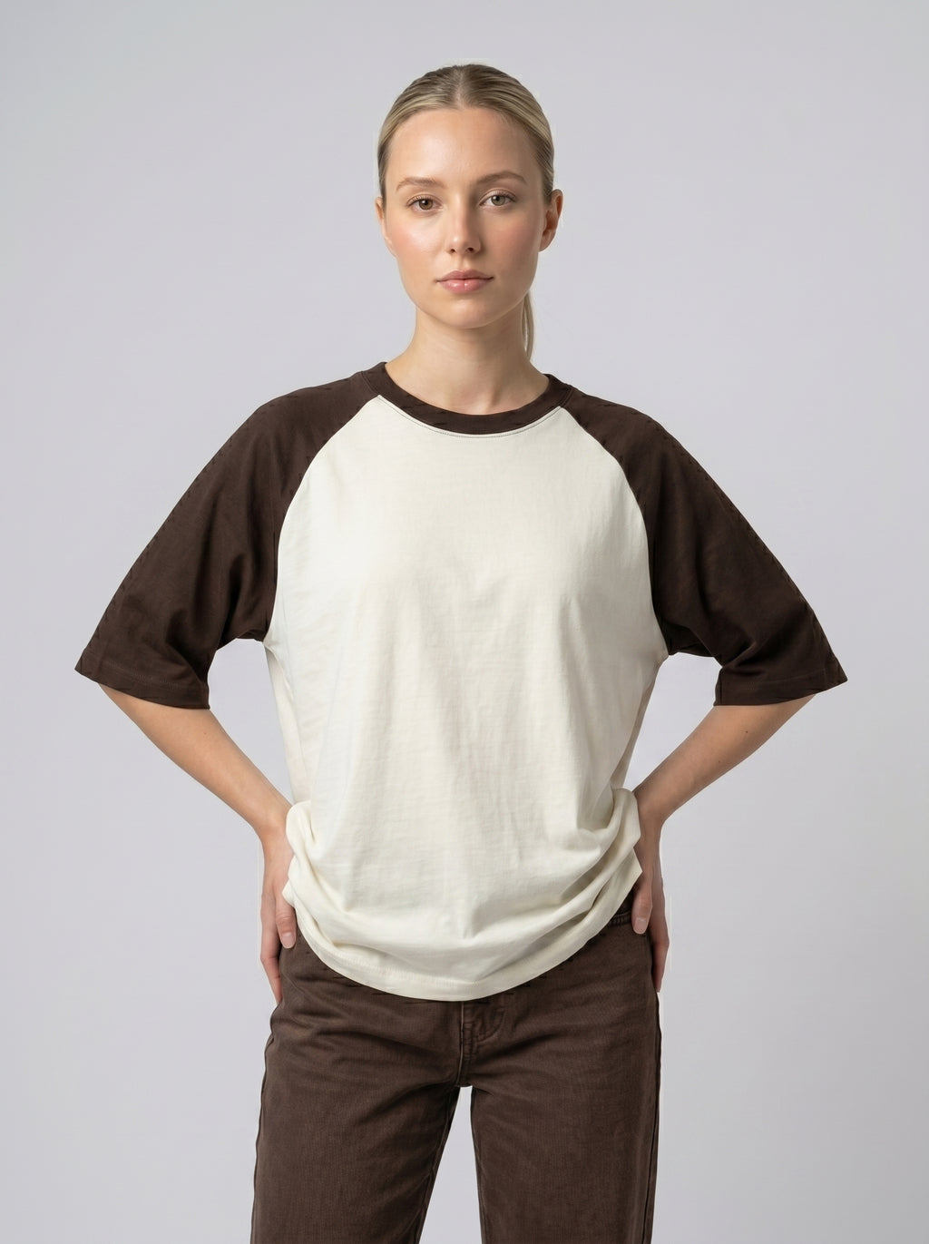 Unisex Oversized Raglan T-Shirt – Coffee Brown Sleeve / Off White Body