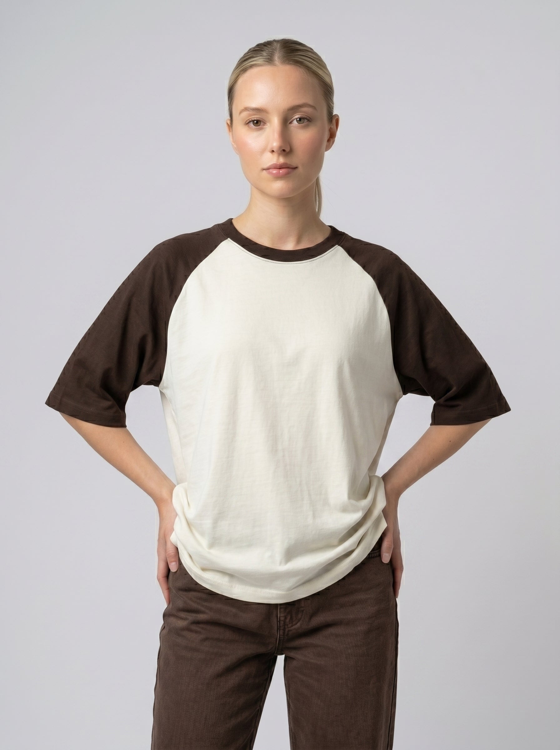 Unisex Oversized Raglan T-Shirt – Coffee Brown Sleeve / Off White Body