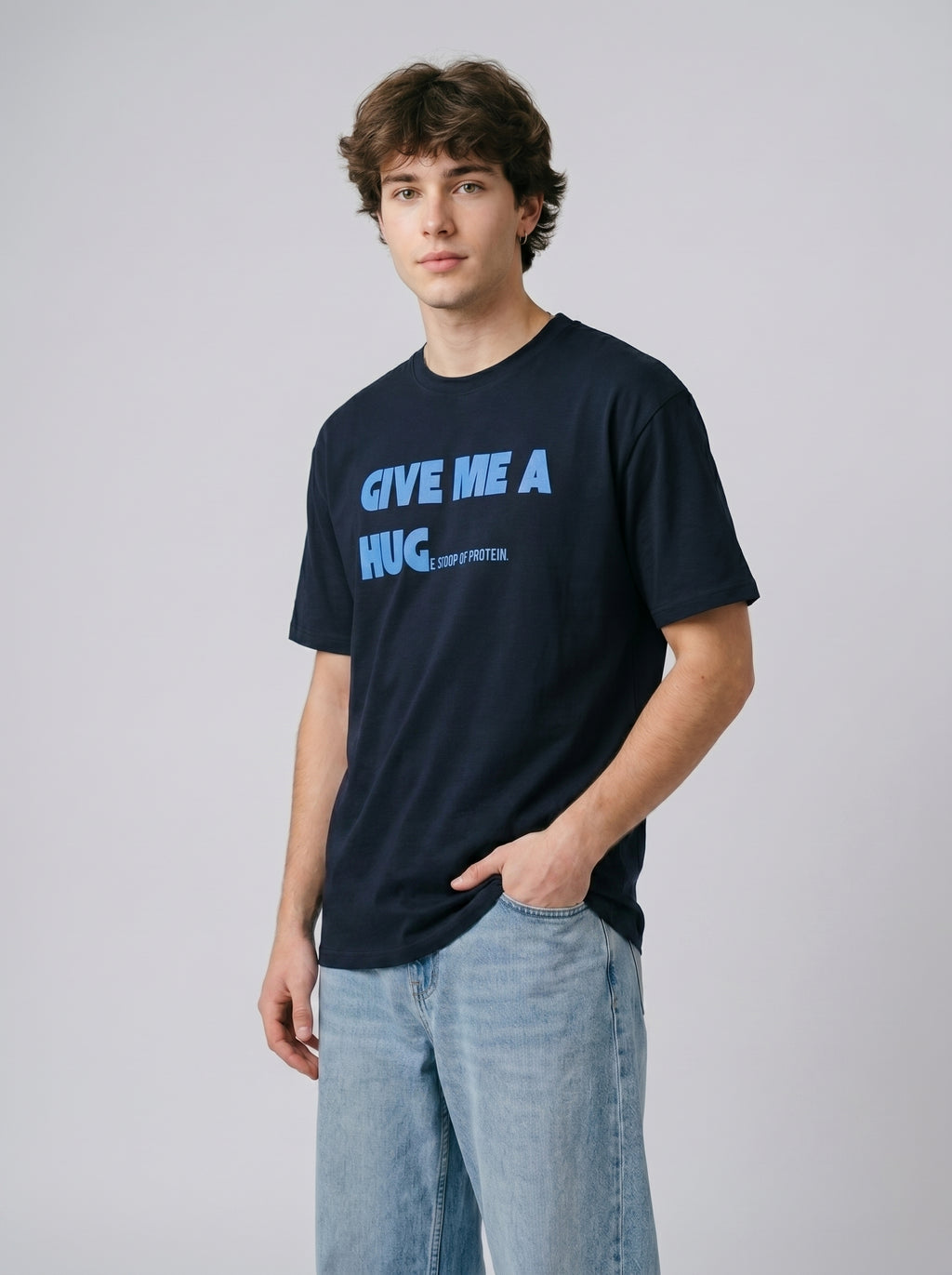 Give Me A Hug - Regular Fit Navy Blue T-Shirt