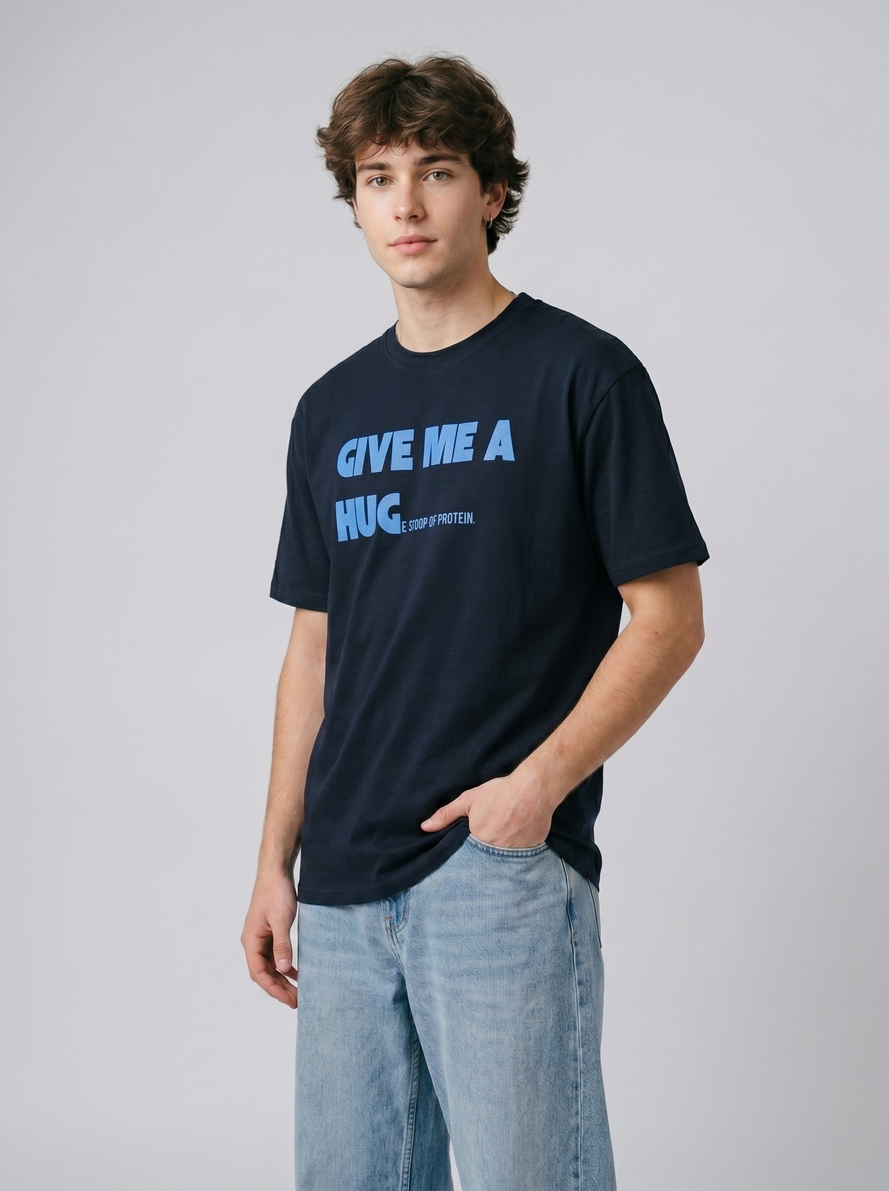 Give Me A Hug - Regular Fit Navy Blue T-Shirt